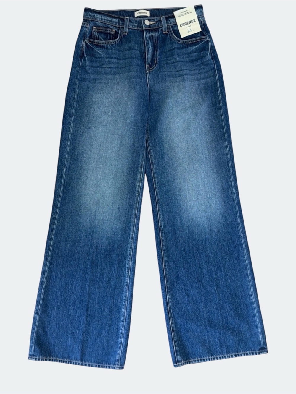 L'AGENCE Women’s Alicent High Rise Sneaker Flare Jeans Brentwood Denim Size 25 - Picture 4 of 8